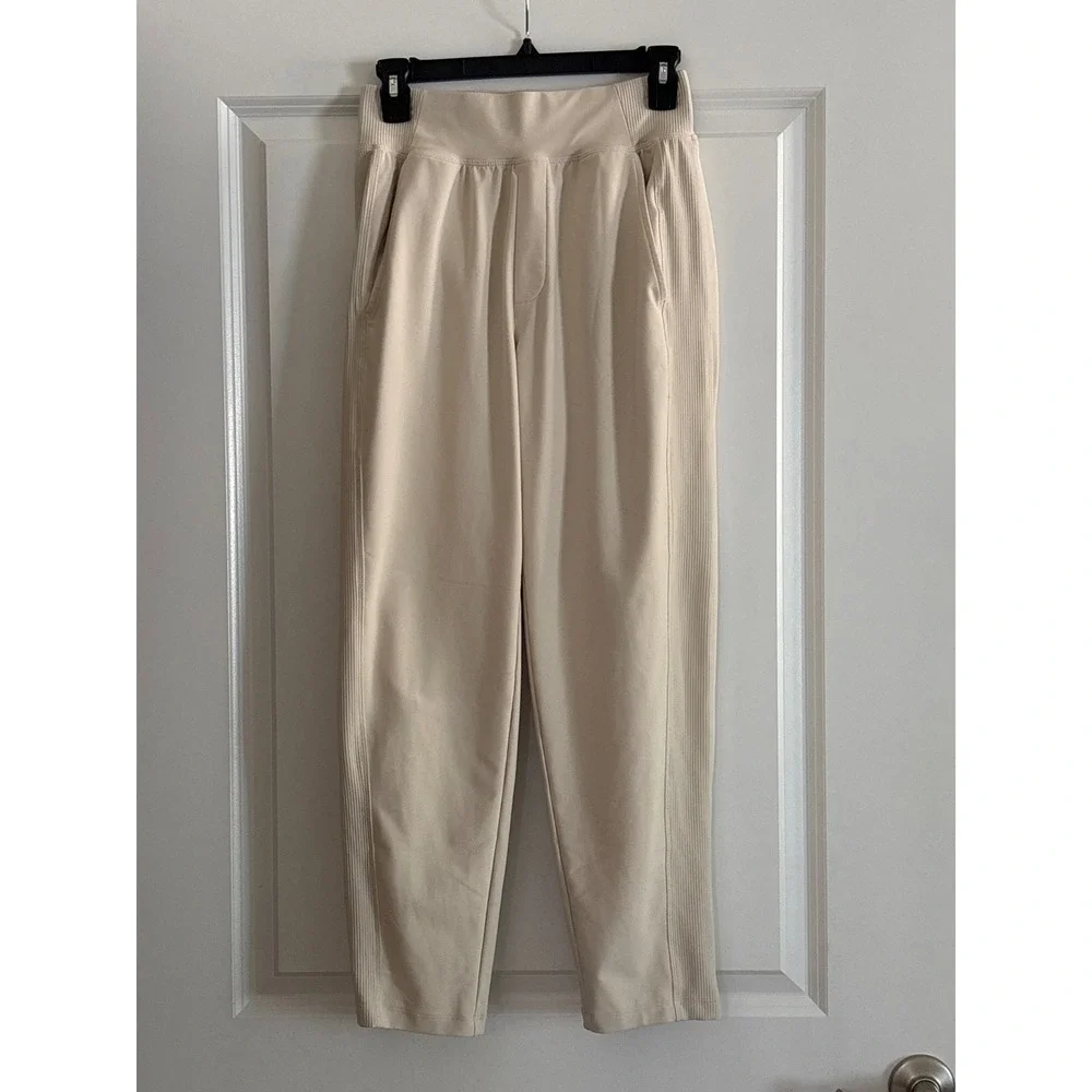 SOLD Old Navy Beige PowerSoft Go-Dry High Waisted Ribbed Panel Pants Small - Picture 4 of 8